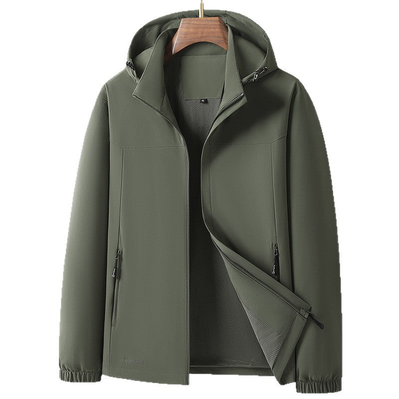 Men's Lightweight Softshell Hybrid Jacket with Hood, Breathable Mesh Lining and Hidden Zip Pockets Chichicherry
