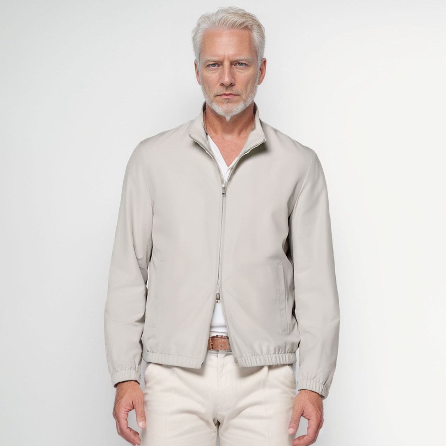 Men Lightweight Windbreaker with Stand Collar and Two-Way Zipper Chichicherry