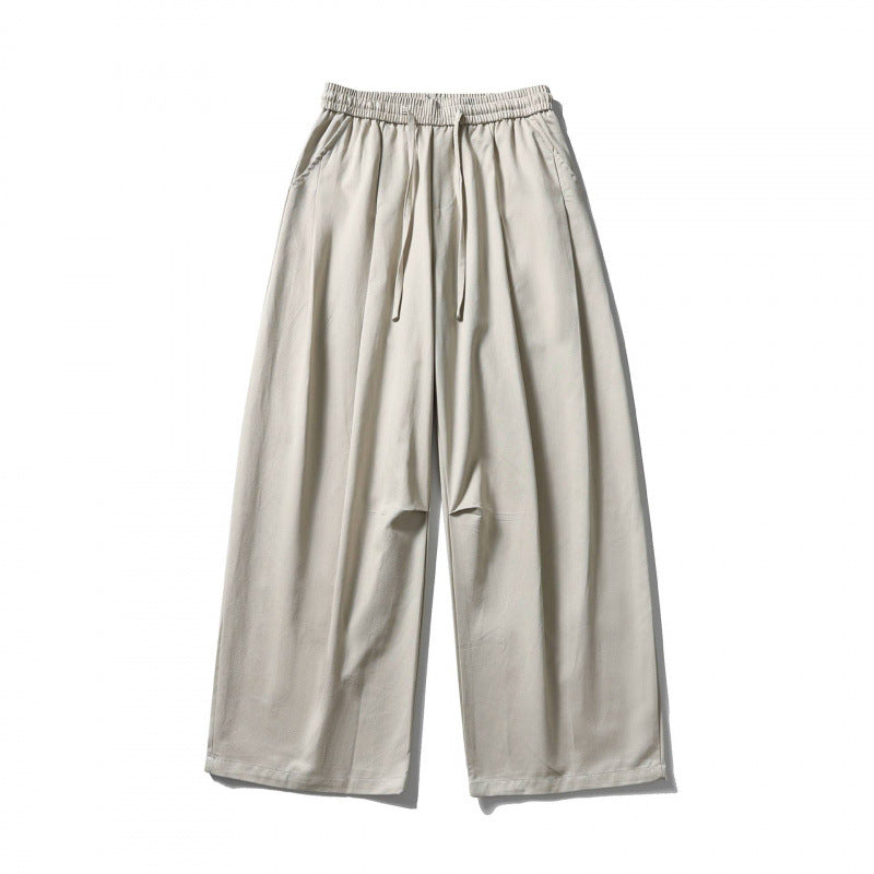 [Unisex] Wide linen blend pants with elastic waistband and drawstring Chichicherry