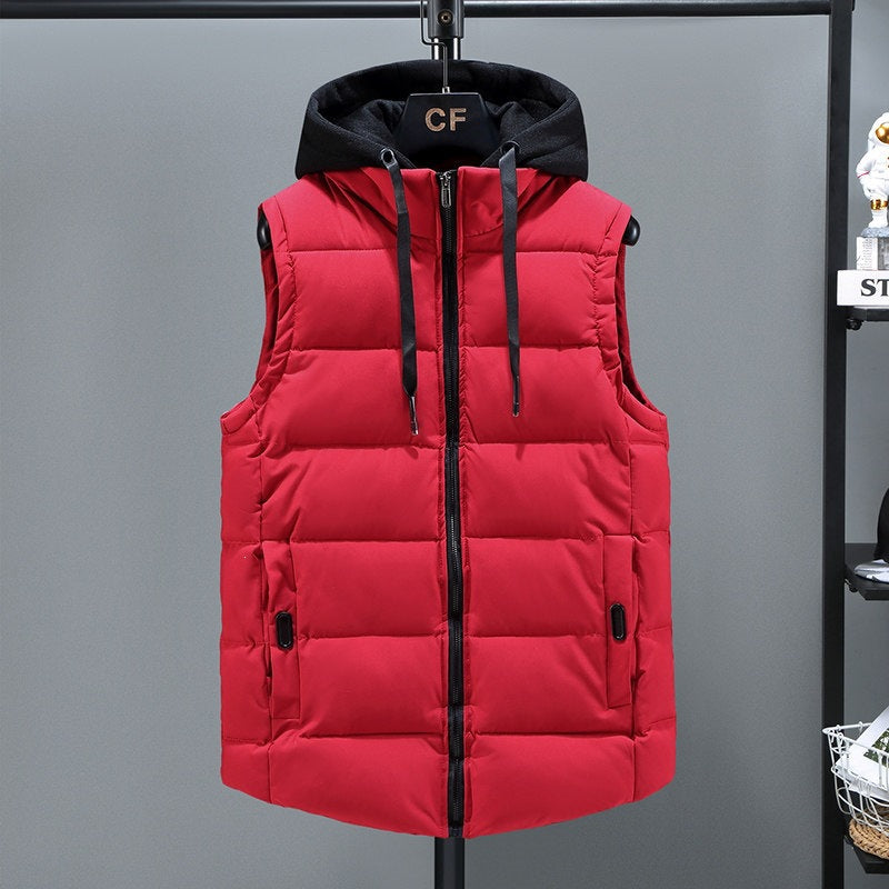 Men's Padded Hooded Vest with Stand-up Collar, Full-length Zipper and Drawstring Chichicherry