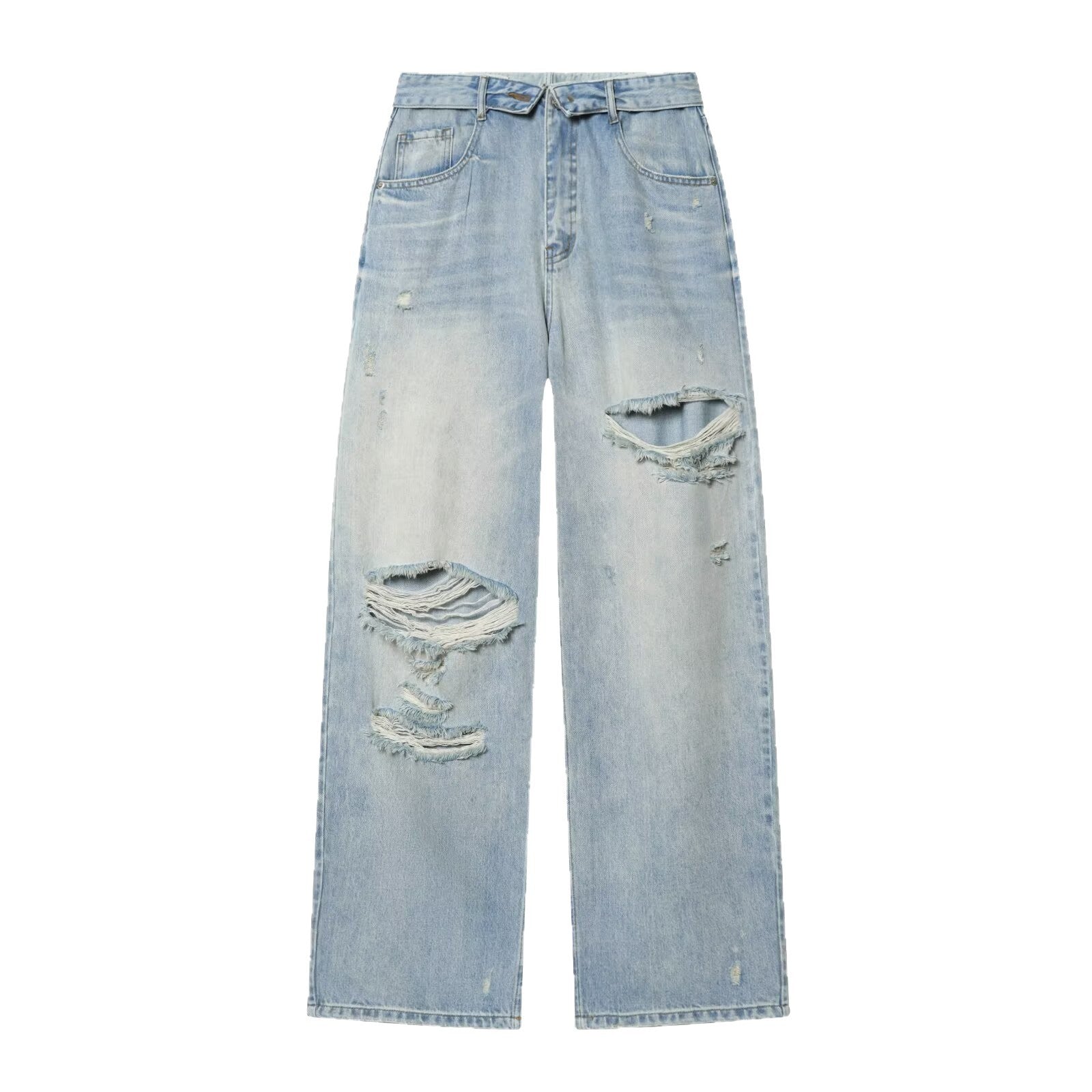 Women Wide High-Waist Jeans with Distinctive Rip and Used Look Chichicherry