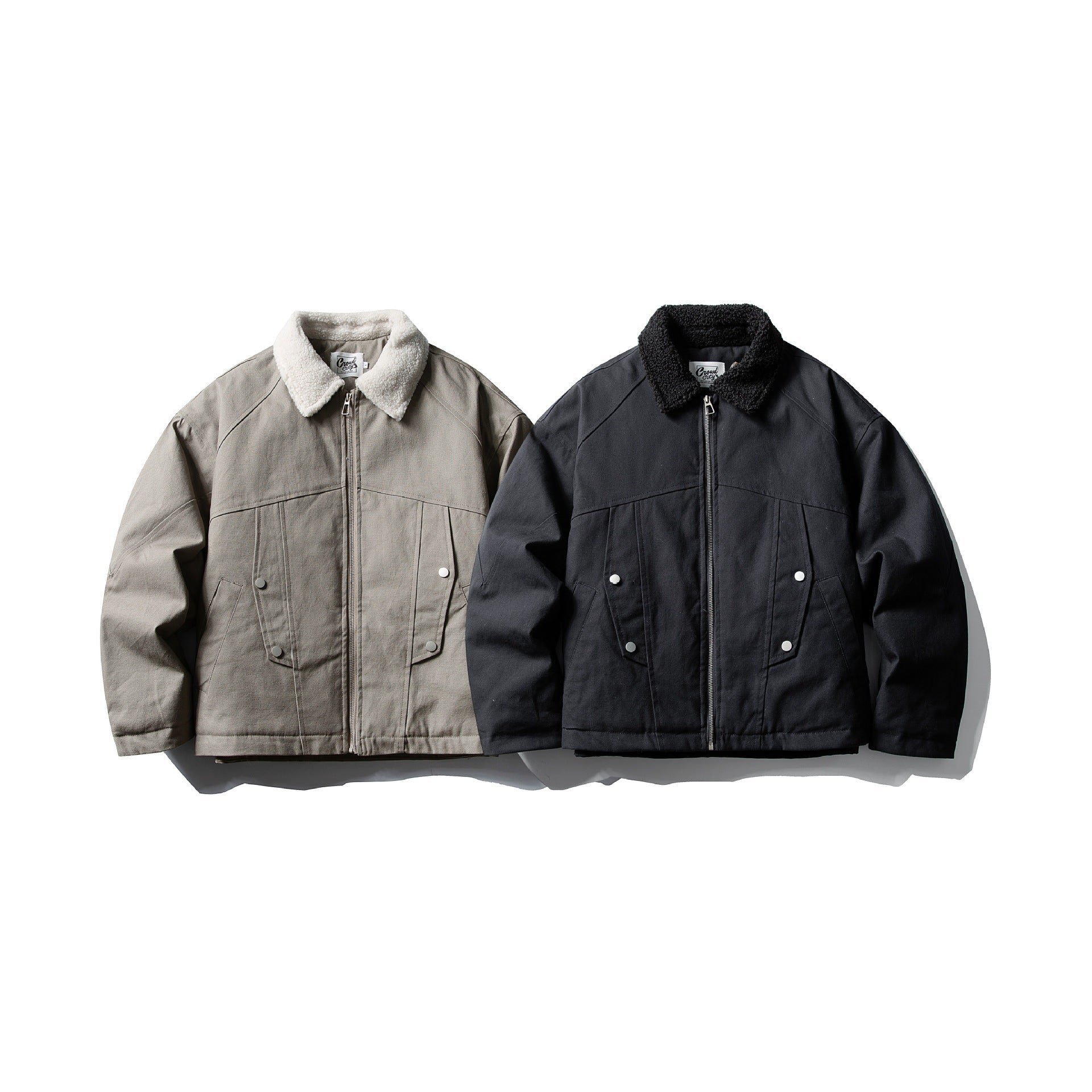 Unisex Short Canvas Field Blouson with Teddy Collar and Two-Way Zipper Chichicherry