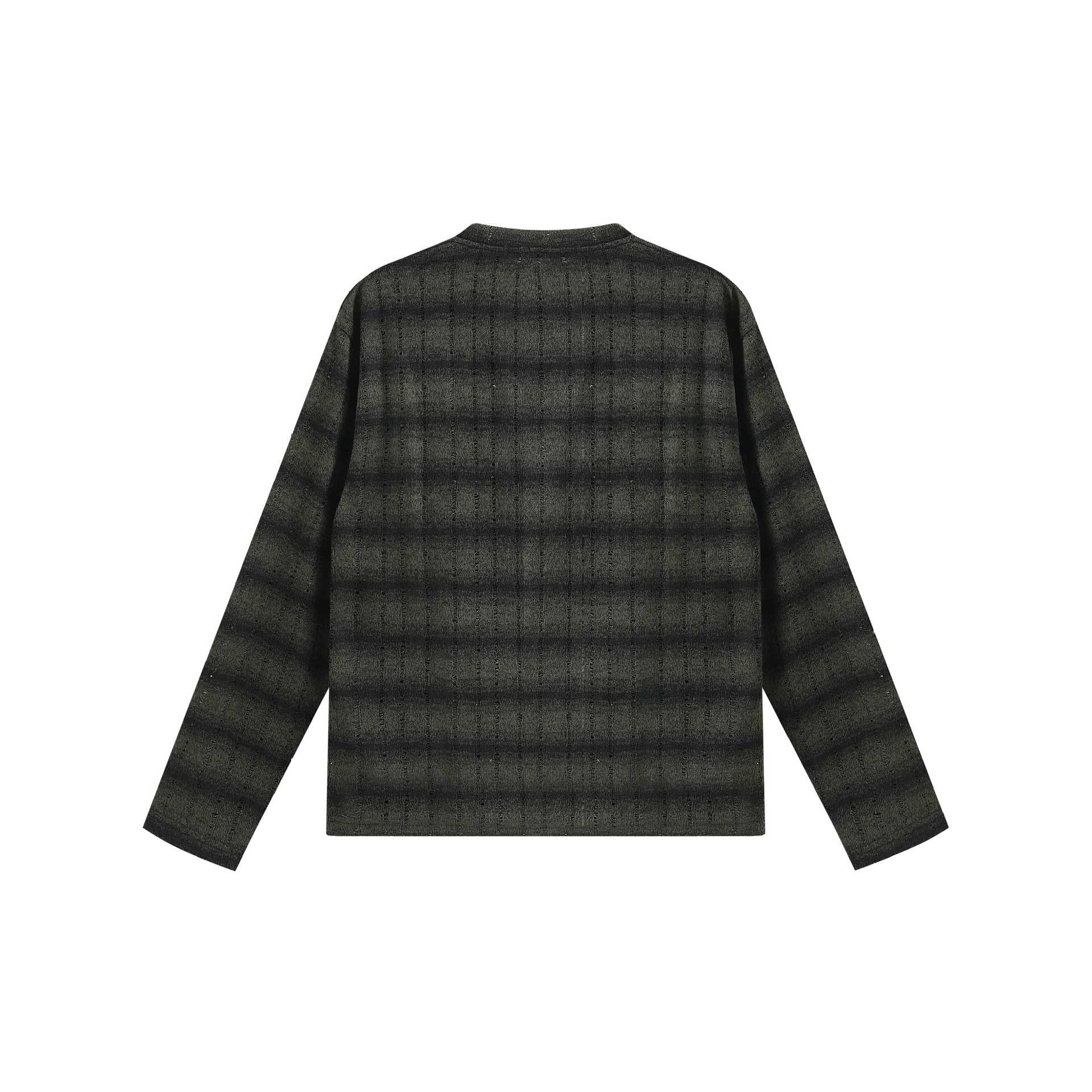 Unisex fine-structured round neck sweater with horizontal stripe pattern and logo patch Chichicherry