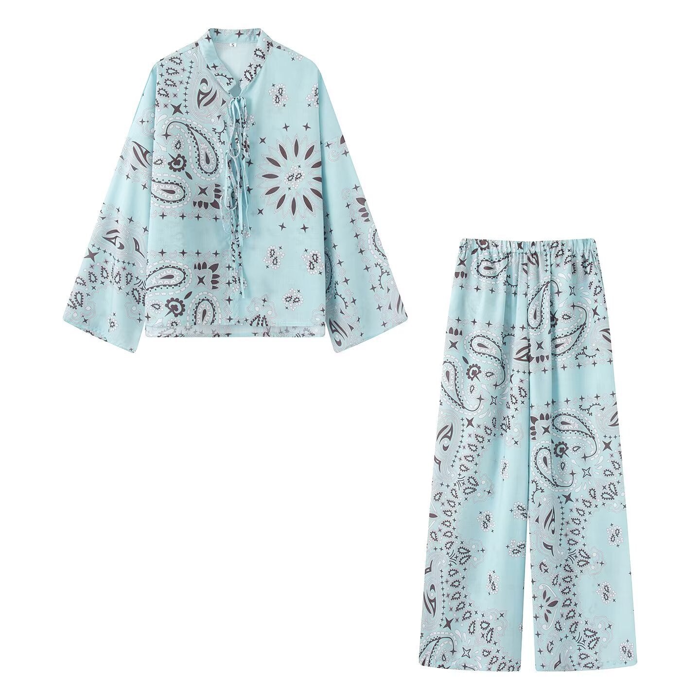 Women Light Palazzo Sleep Pants with Paisley Print and Elastic Waist Chichicherry
