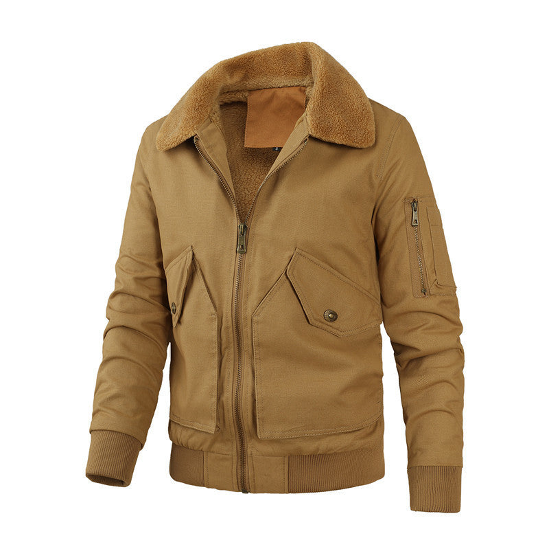 Men's pilot jacket made of robust canvas with faux fur collar and multi-pocket design Chichicherry