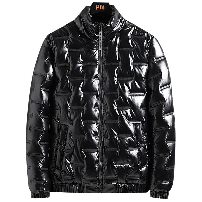 Men's metallic quilted thermally insulated down jacket with high stand-up collar Chichicherry