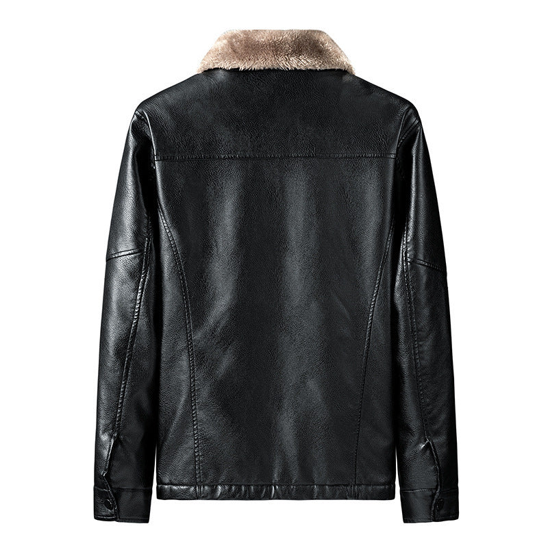 Men's Faux Leather Pilot Jacket with Teddy Collar and Zipper Chichicherry