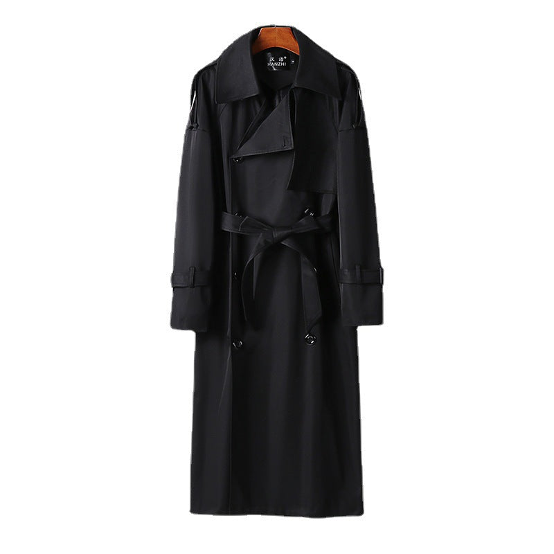Men's Long Double-Breasted Trench Coat with Waist Belt, Epaulettes and Classic Shawl Collar Chichicherry