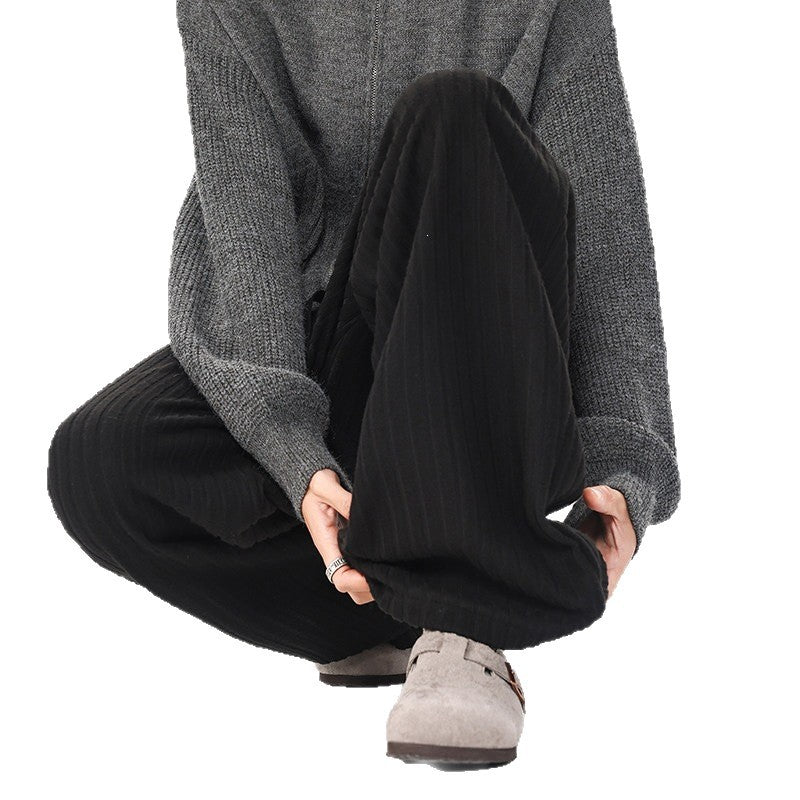 Women's loosely cut ribbed knit pants with drawstring waistband and extra wide leg Chichicherry