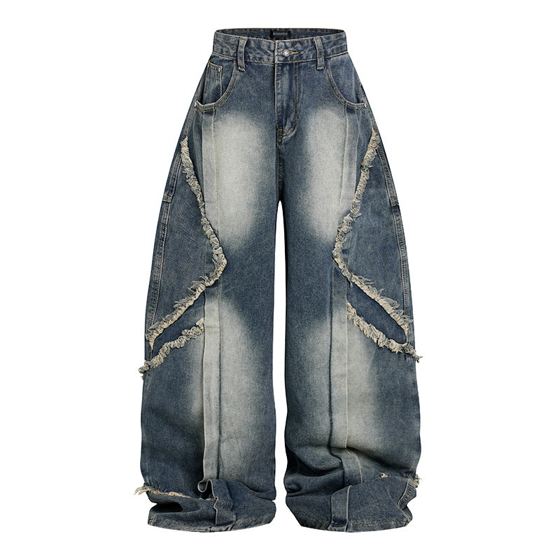 Women High-waisted wide Baggy jeans with frayed layered panels and used look Chichicherry