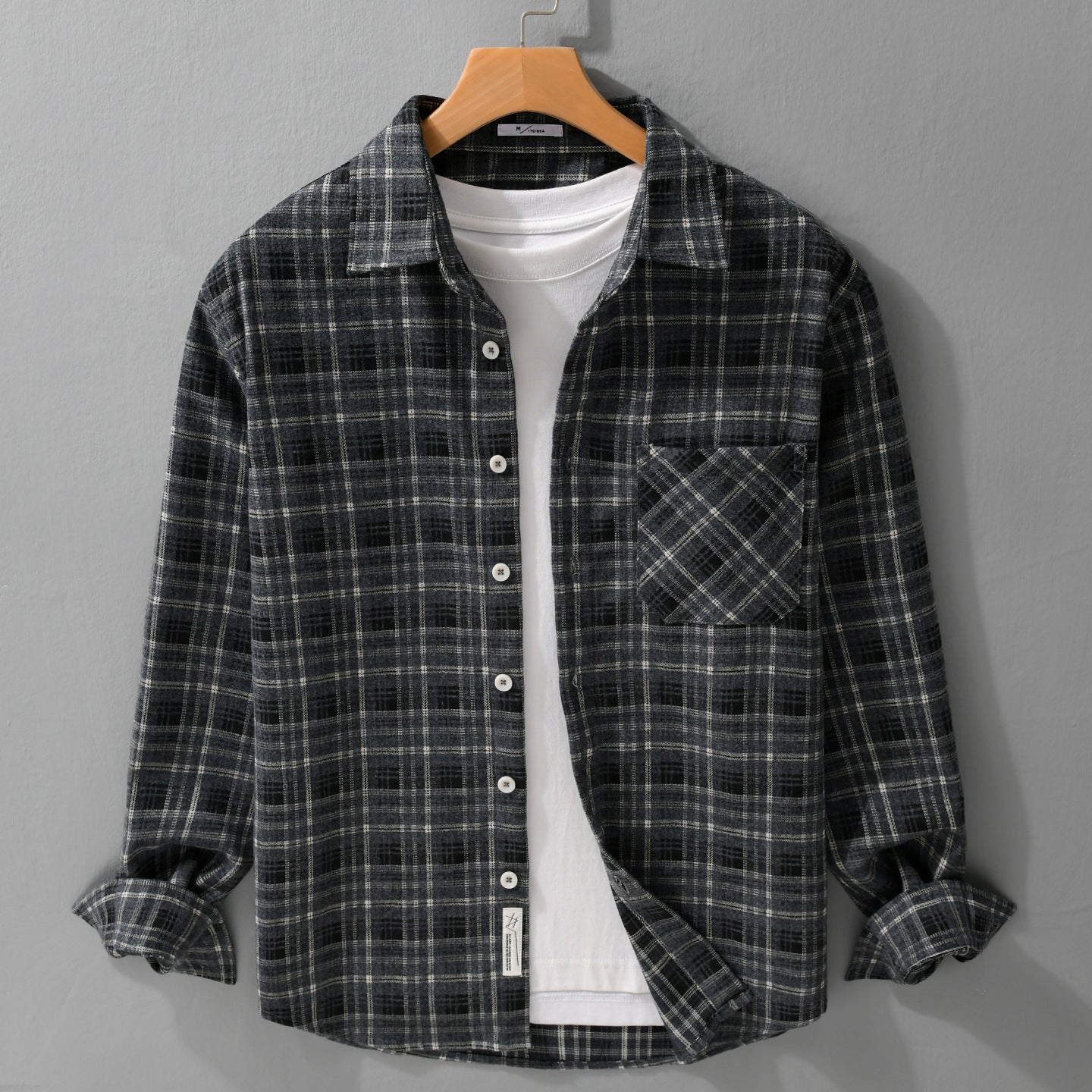 Men's Checked Flannel Overshirt with Soft Texture and Patch Chest Pocket Chichicherry