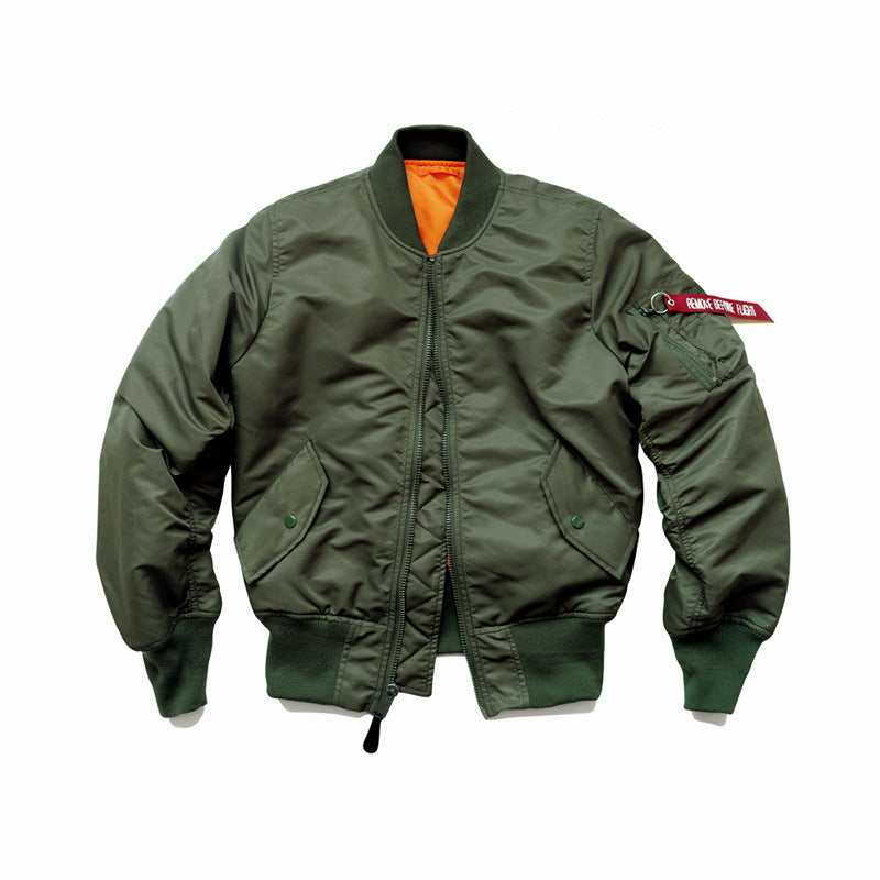Men's flight bomber jacket with contrasting inner lining, utility arm pocket, and ribbed cuffs Chichicherry