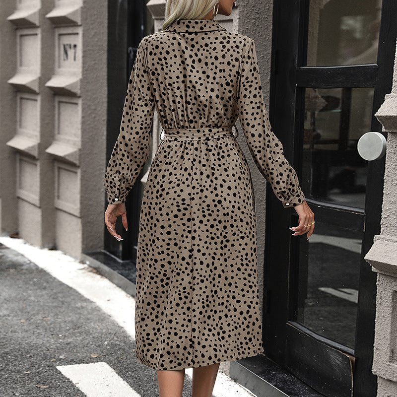 Women’s midi dress with shirt blouse design, tailored belt & playful polka dot pattern Chichicherry
