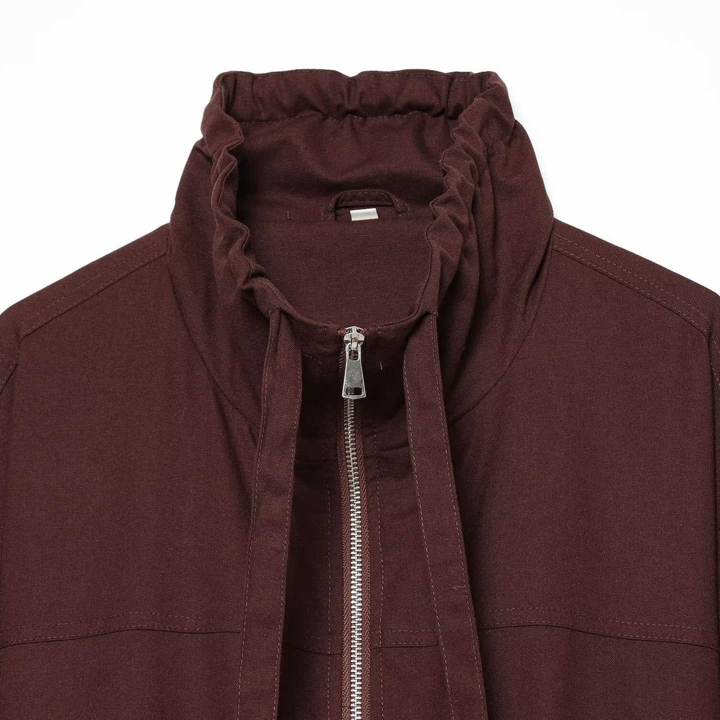 Women's short bomber-style jacket with high funnel collar, concealed zipper, and flap pockets Chichicherry