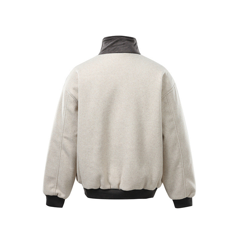 Men's short-cut boxy bomber made of wool blend with high buckle collar and velour trim Chichicherry