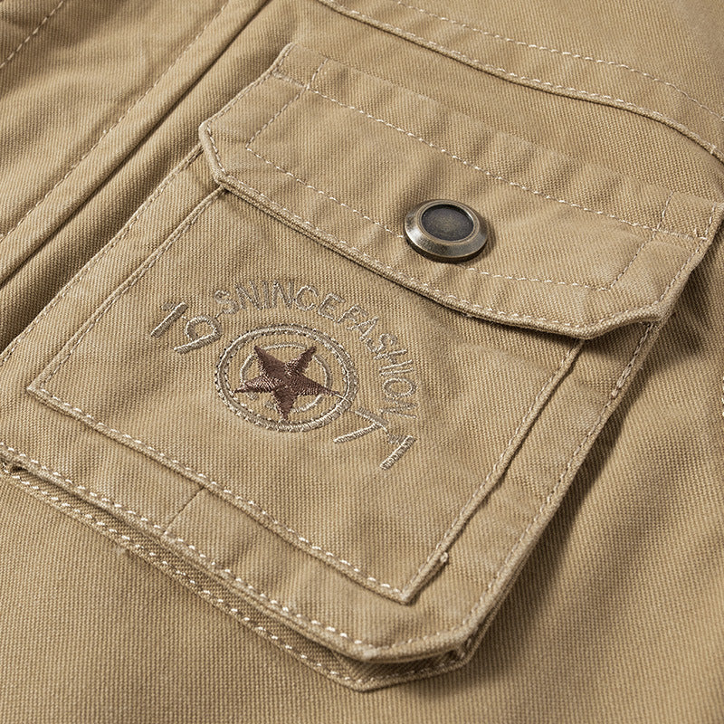 Men's Multifunctional Canvas Vest with Multiple Outer Pockets and Stand-up Collar Chichicherry