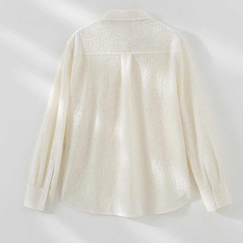 Ladies Textured Oversized Shirt Blouse with Shirt Collar and Cuffs Chichicherry