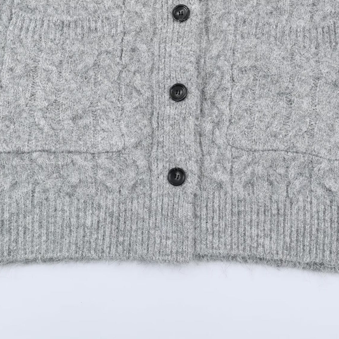 Women's Long Knitted Hooded Cardigan with Cable Pattern and Button Placket Chichicherry