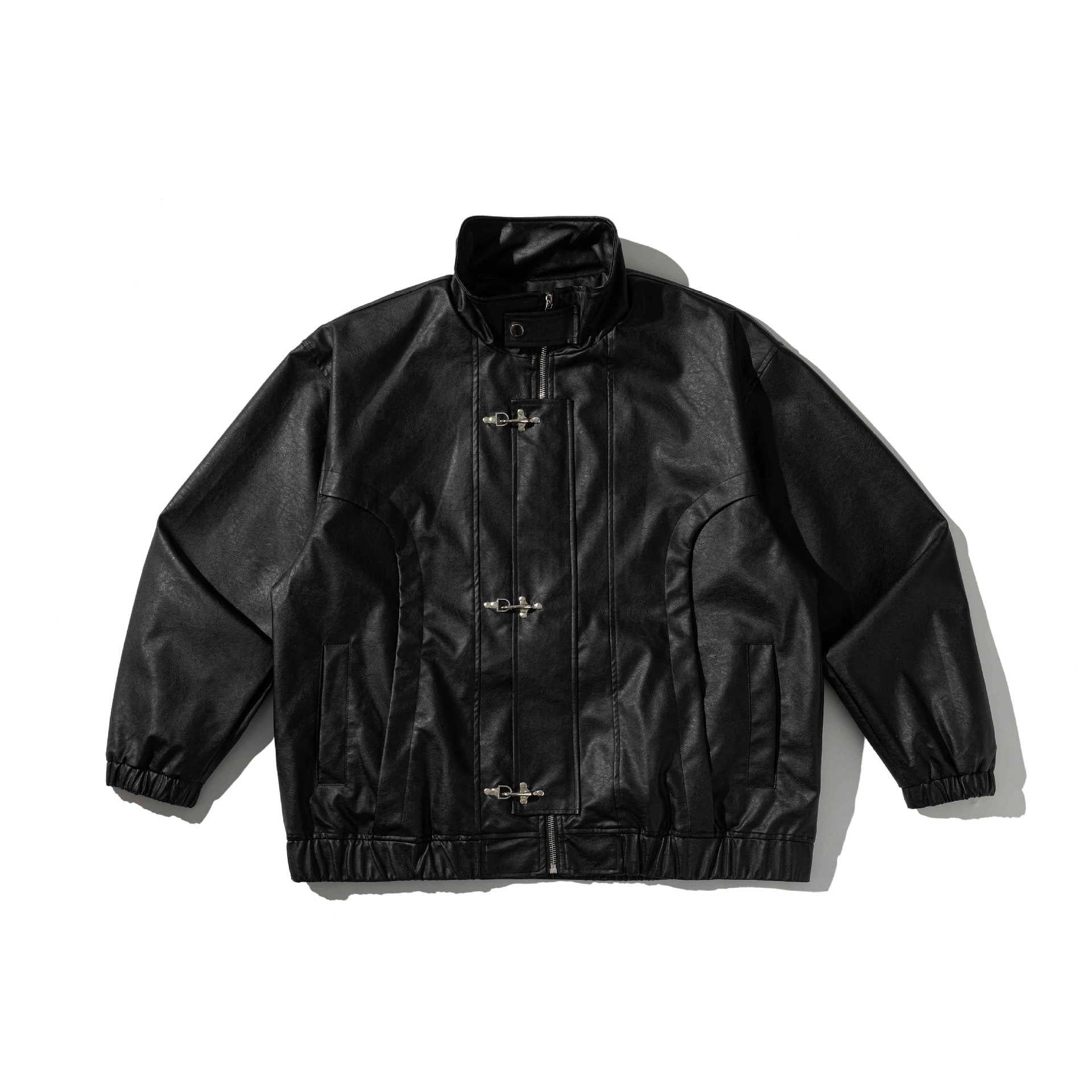 Men's leather look bomber jacket with stand-up collar and toggle fasteners Chichicherry