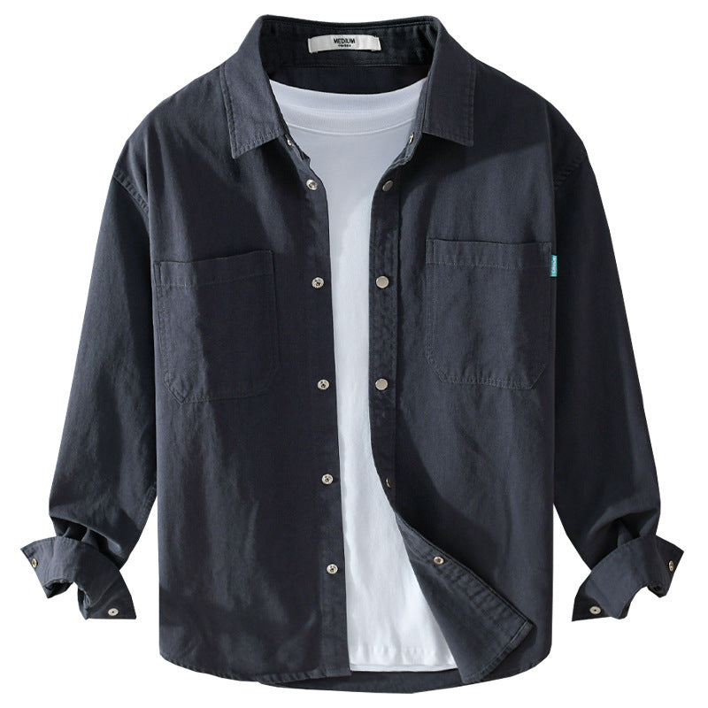 Men's overshirt in shirt jacket style made of light cotton blend with snap button placket and patch chest pockets Chichicherry