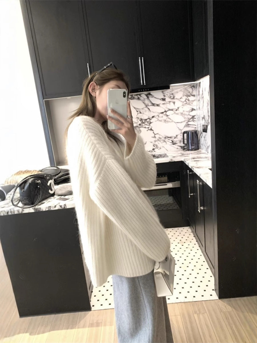 Women Oversize Fluffy Sweater in Mohair Look with Structured Ribbed Appearance Chichicherry