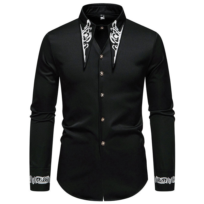 Men's Slim-Fit Business Shirt with Embroidery on the Collar and Cuffs Chichicherry