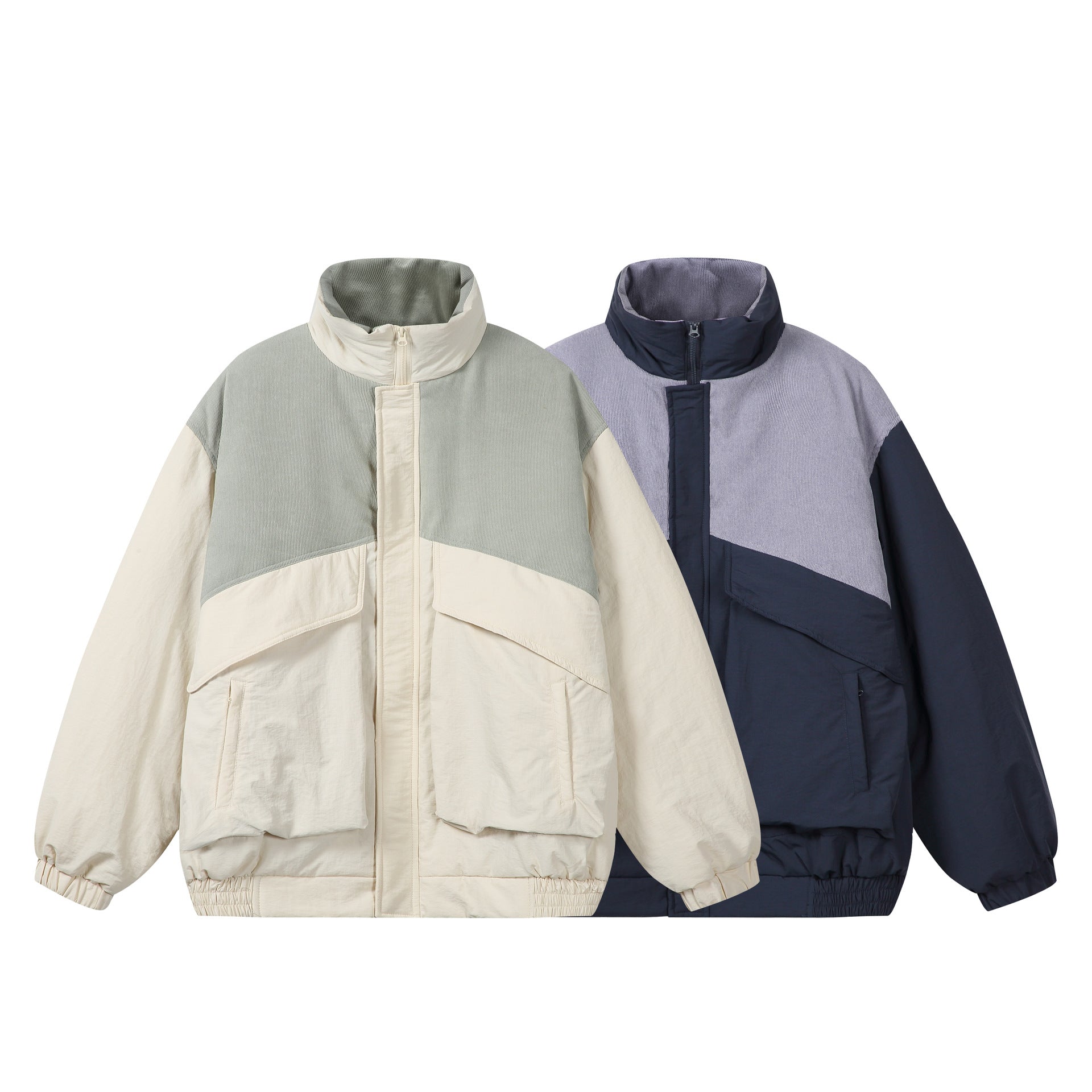 Unisex Boxy Puffer Jacket with high stand-up collar, cord shoulder yoke and large flap pockets Chichicherry