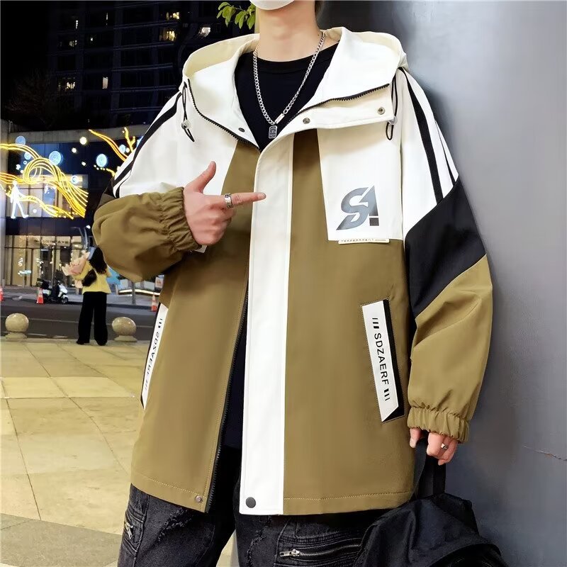Herren Colourblock-Utility-Outdoorjacke mit Kapuze, Kontraststreifen und verdecktem Reißverschluss Chichicherry