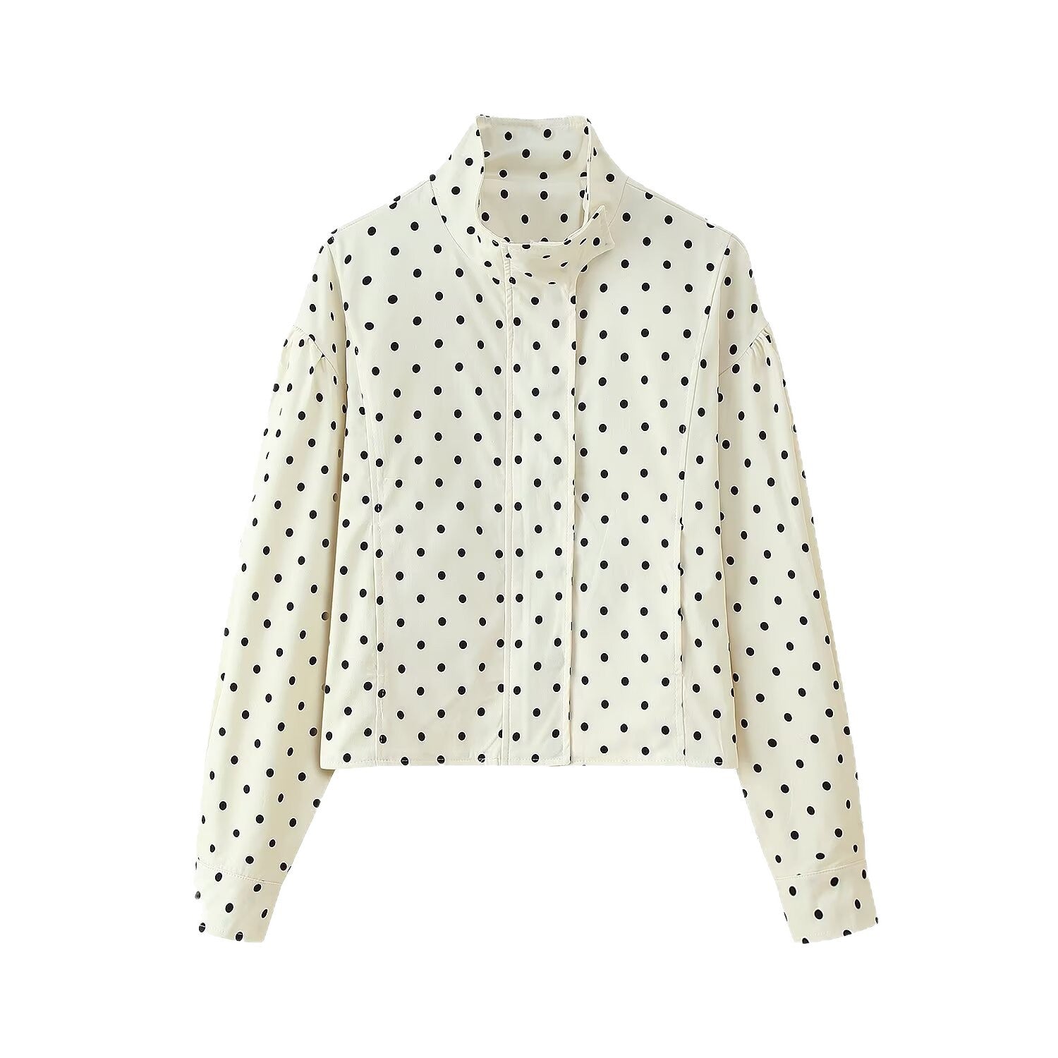 Women's short jacket with stand-up collar, boxy cropped cut and polka dot print Chichicherry