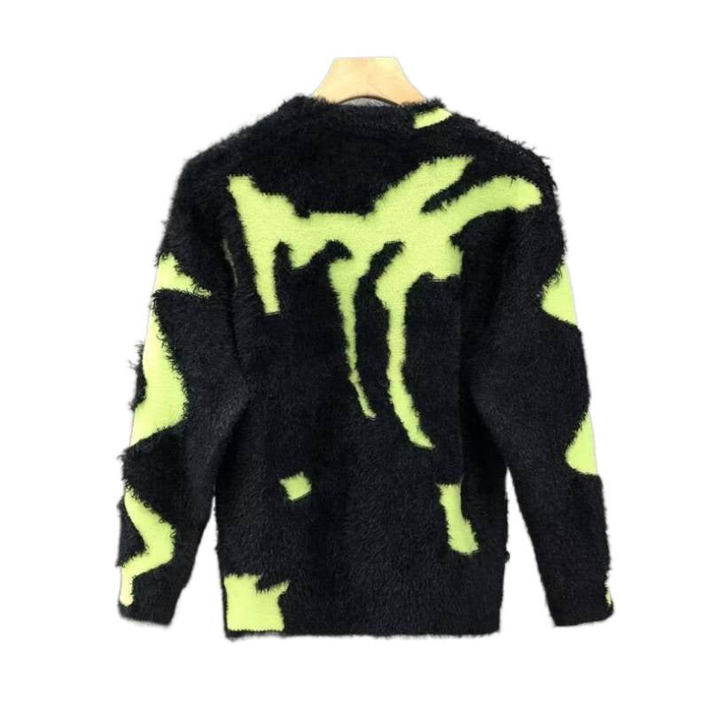 Unisex Flauschiger Oversize-Strickpullover mit abstraktem Destroy-Detail und Strukturmix Chichicherry