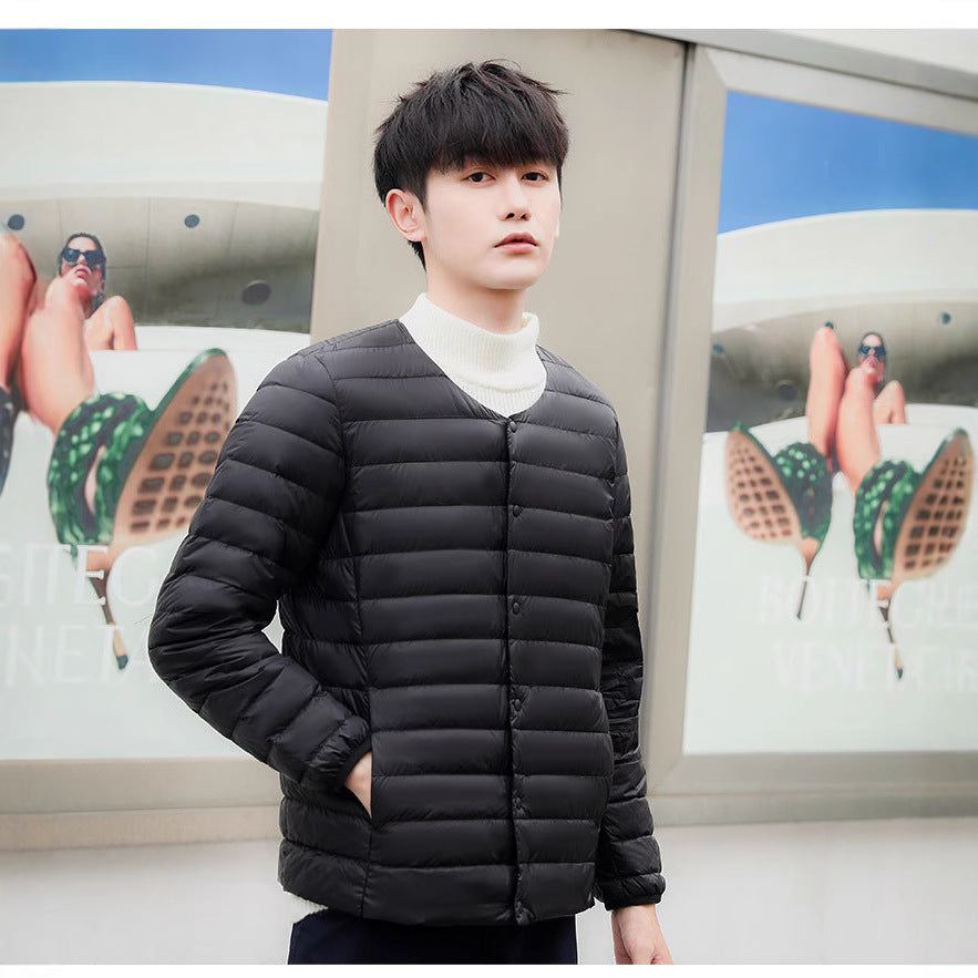 Men's collarless ultra-light quilted thermal jacket with snap button placket Chichicherry