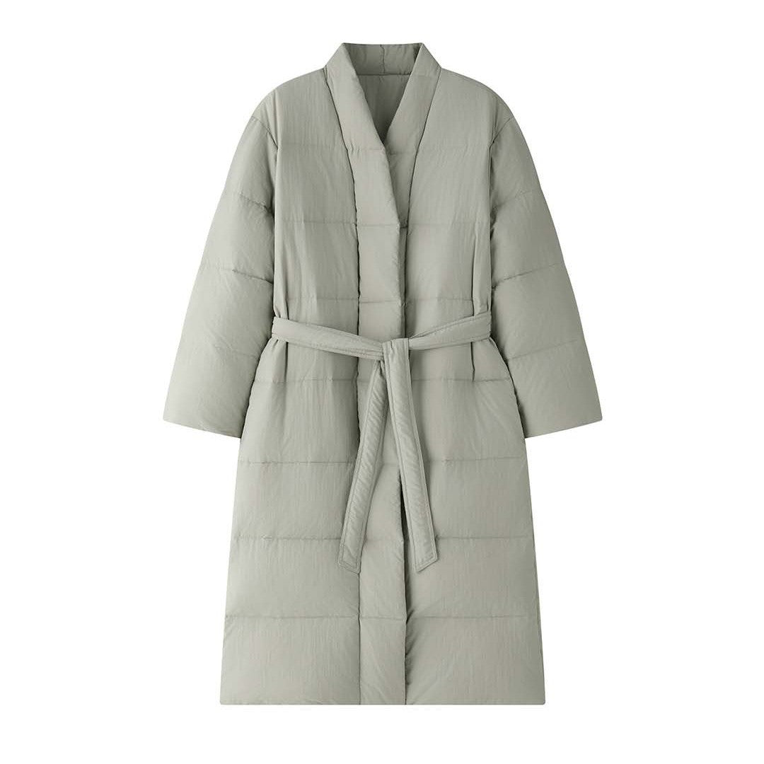 Women Longer quilted coat with kimono-like collar and oversized silhouette Chichicherry