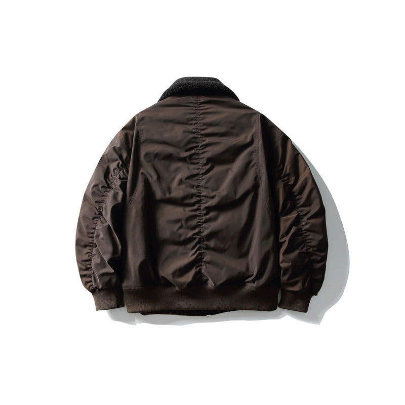 Men's Padded Pilot Bomber with Teddy Collar, Two-way Zipper and Flap Pockets Chichicherry