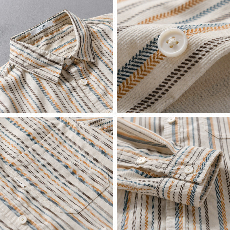 Men's overshirt made of cotton blend with vertical stripes and chest pocket Chichicherry