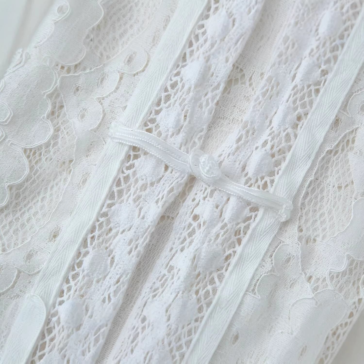 Women's Lace Jacket with Stand Collar, Chinese Knot and Transparent Floral Design Chichicherry