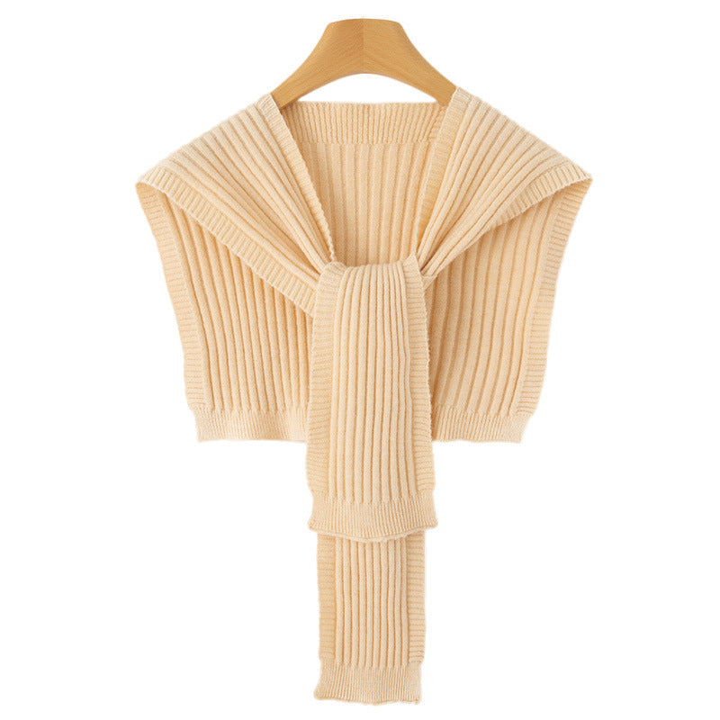 Ladies Short Ribbed Knit Shoulder Warmer with Integrated Scarf Chichicherry