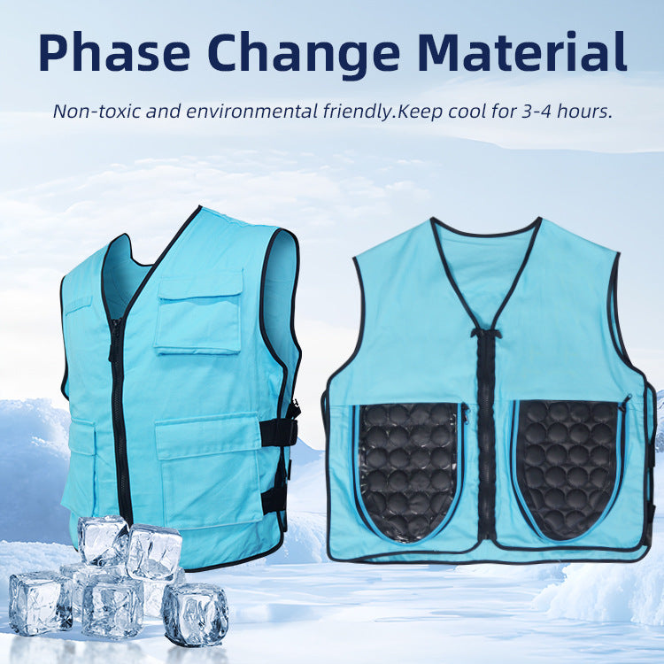 Unisex nan cooling vest with reusable gel cooling inserts, adjustable side buckles, and multiple pockets Chichicherry