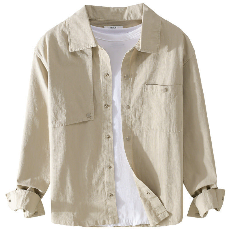 Men's Minimalist Cotton Utility Overshirt with Snap Placket and Chest Pockets Chichicherry