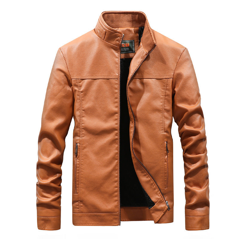 Men's Faux Leather Blouson with Stand Collar and Padded Thermal Lining Chichicherry