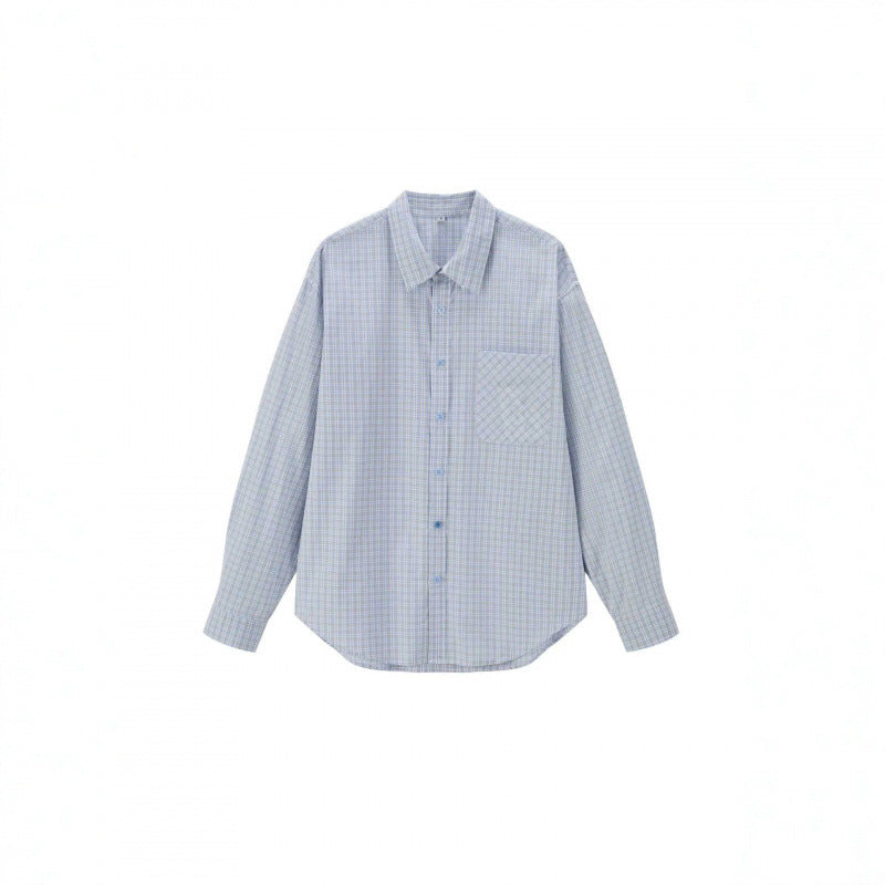 Unisex Loose-Fitting Checked Overshirt with Patch Chest Pocket and Curved Hem Chichicherry