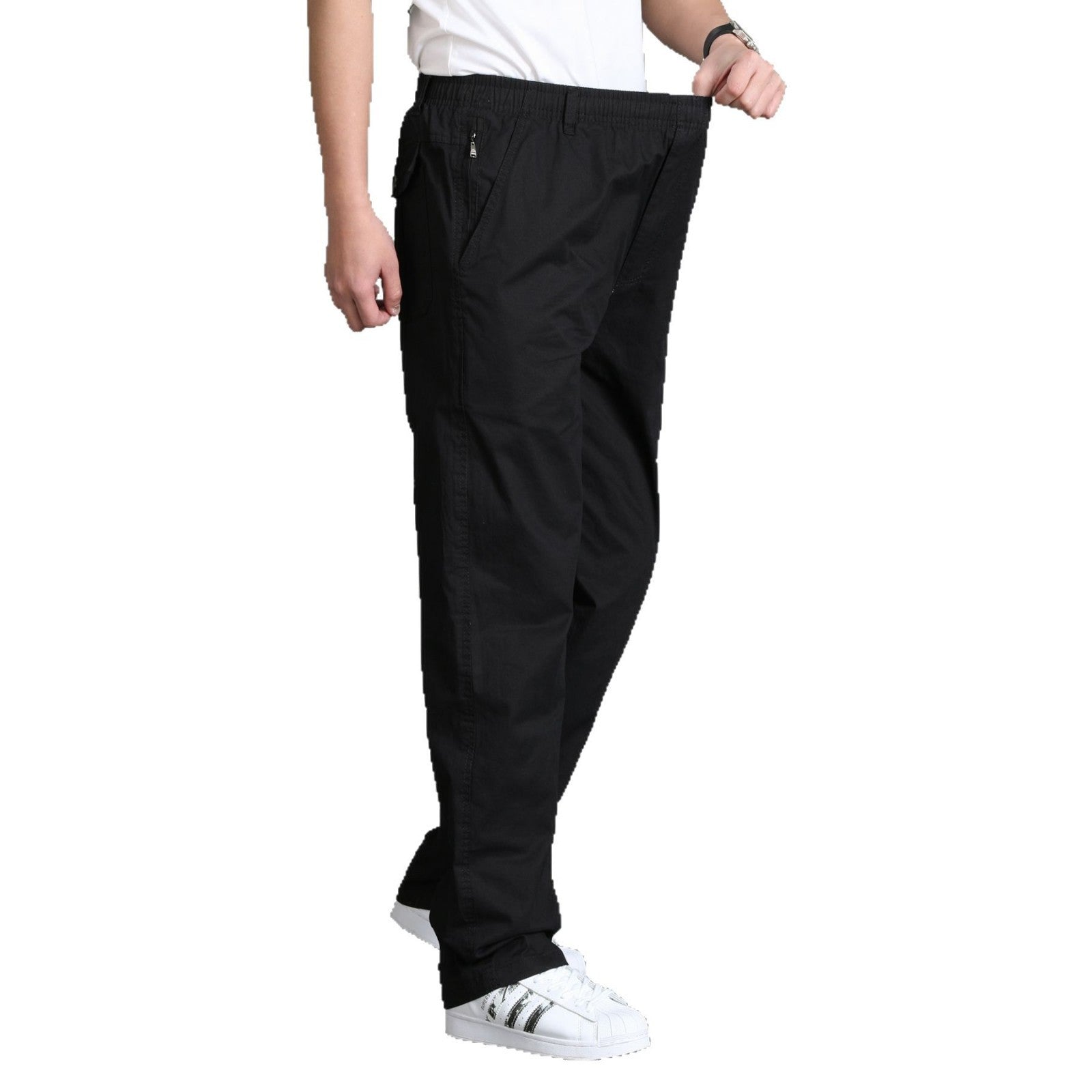 Men's loose-fitting chino pants with elastic waistband and side zipper pocket Chichicherry
