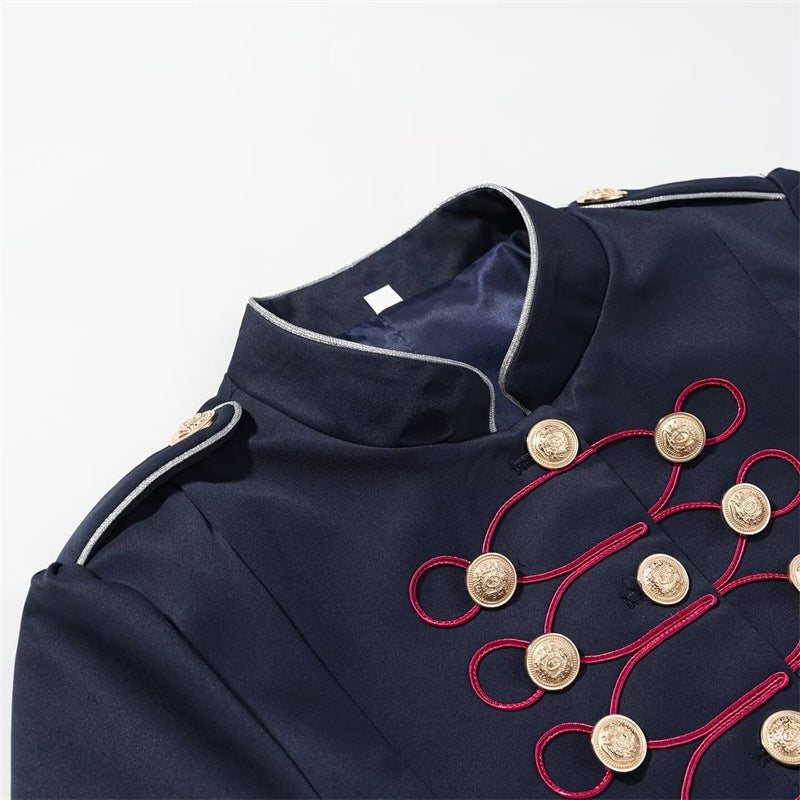 Women’s military-inspired parade jacket with stand-up collar and decorative button placket Chichicherry