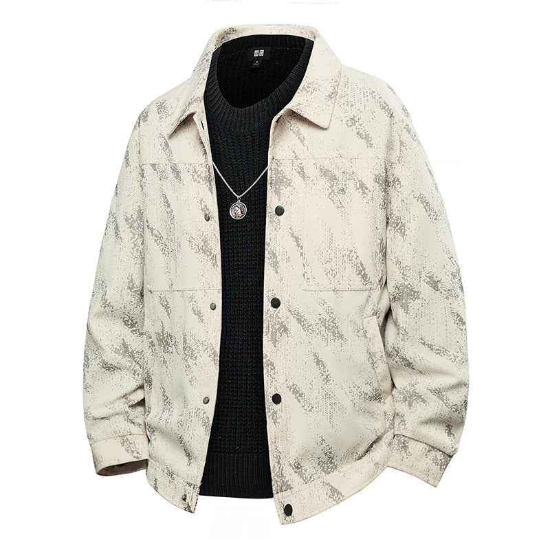 Men's Lightweight Overshirt Jacket with Subtle Reptile Print and Snap Closure Chichicherry