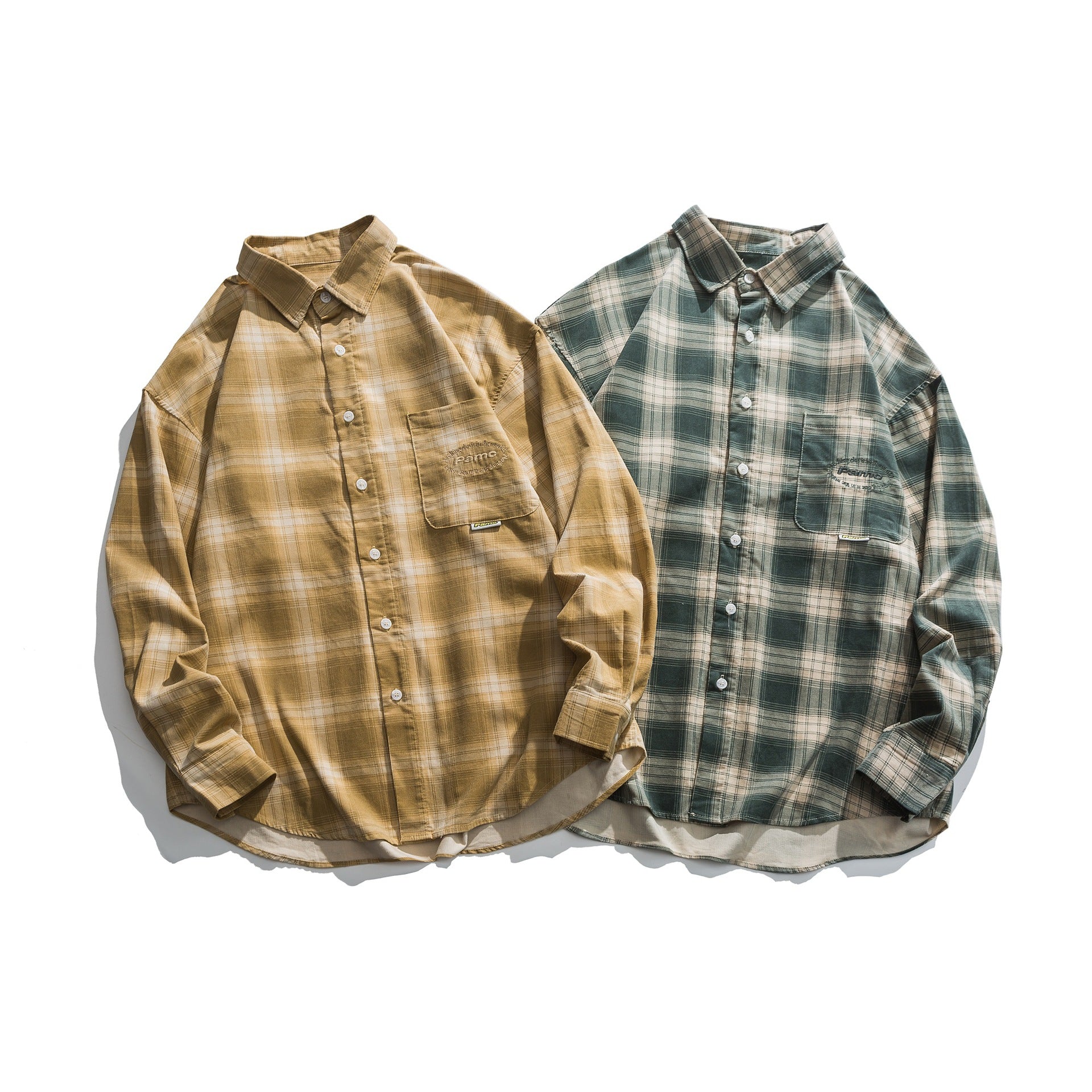 Men's oversized check shirt made of lightweight cotton blend with patch chest pocket and rounded hem Chichicherry