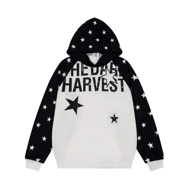 Women's hoodie in raglan style with star all-over, kangaroo pocket and vintage print Chichicherry
