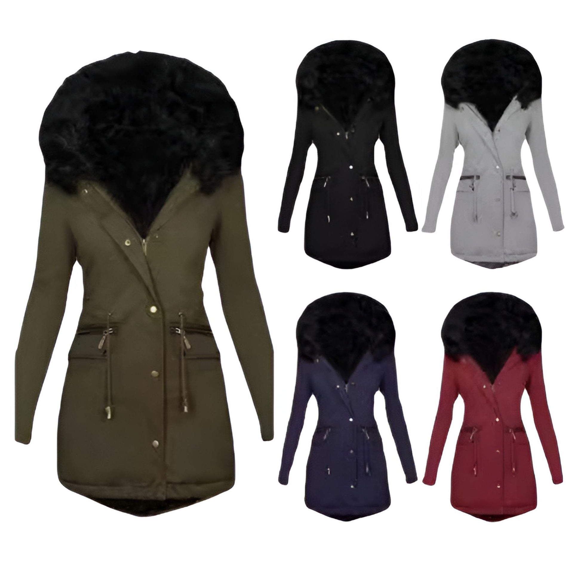 Women Slim-Fit Thermal Parka with voluminous faux fur hood and drawstring Chichicherry