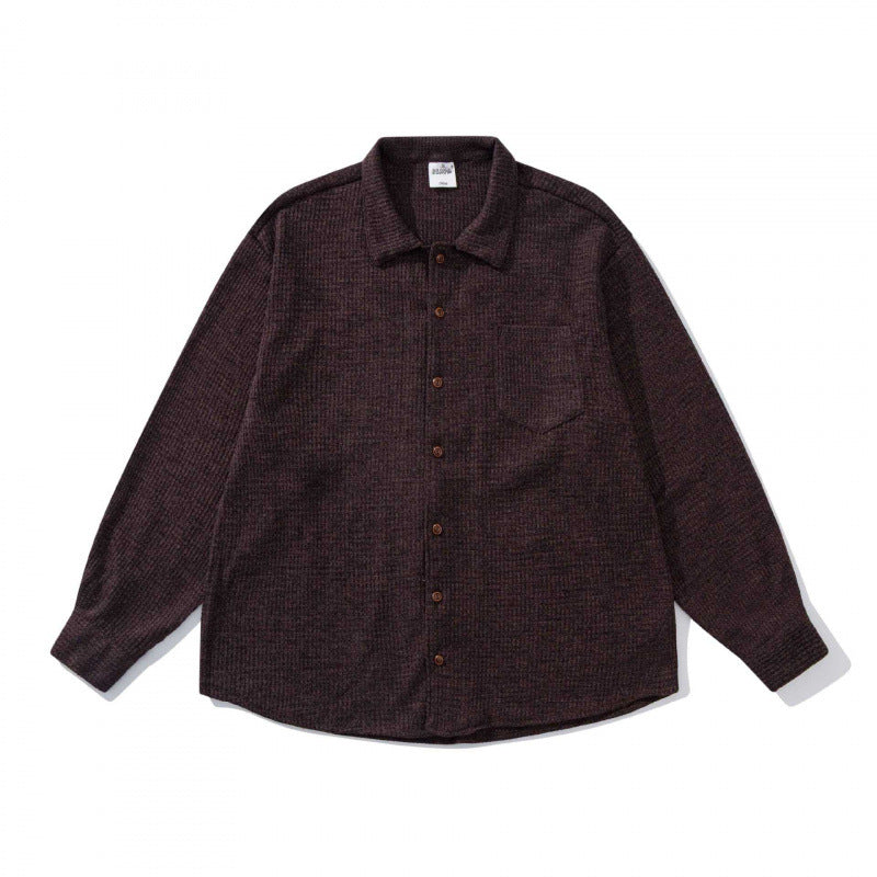 Unisex Boxy-Structure Knit Shirt with Kent Collar, Full Button Placket, and Patch Chest Pocket Chichicherry