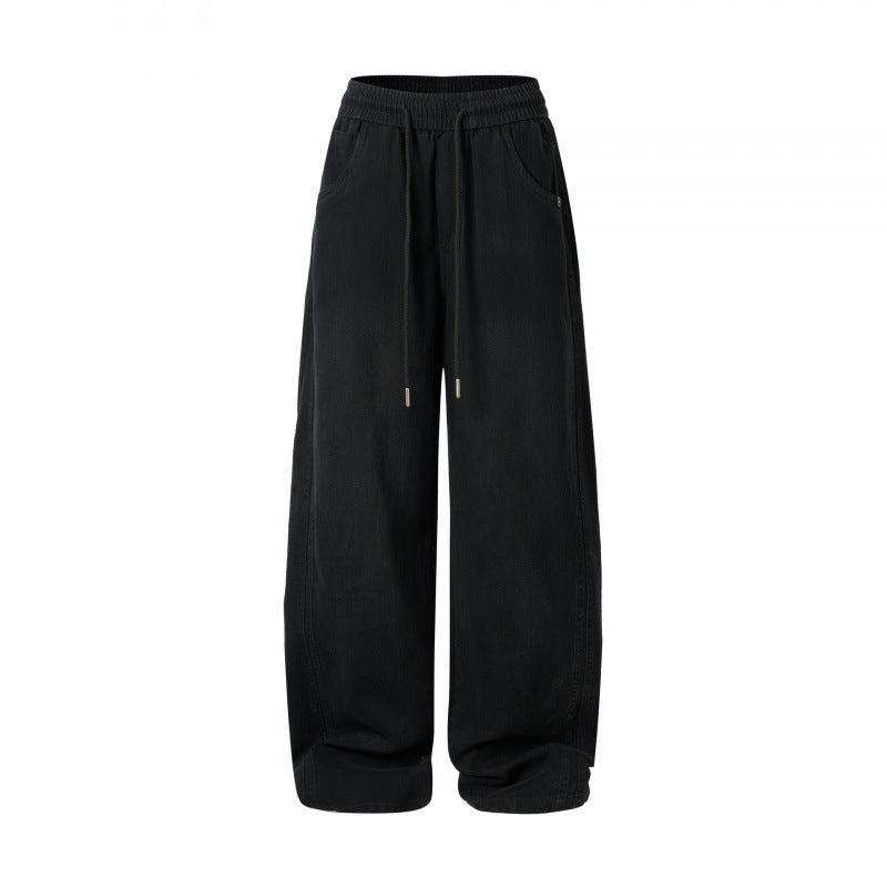 Women's wide High-Waist pants with elastic waistband, drawstring, and patch pockets Chichicherry
