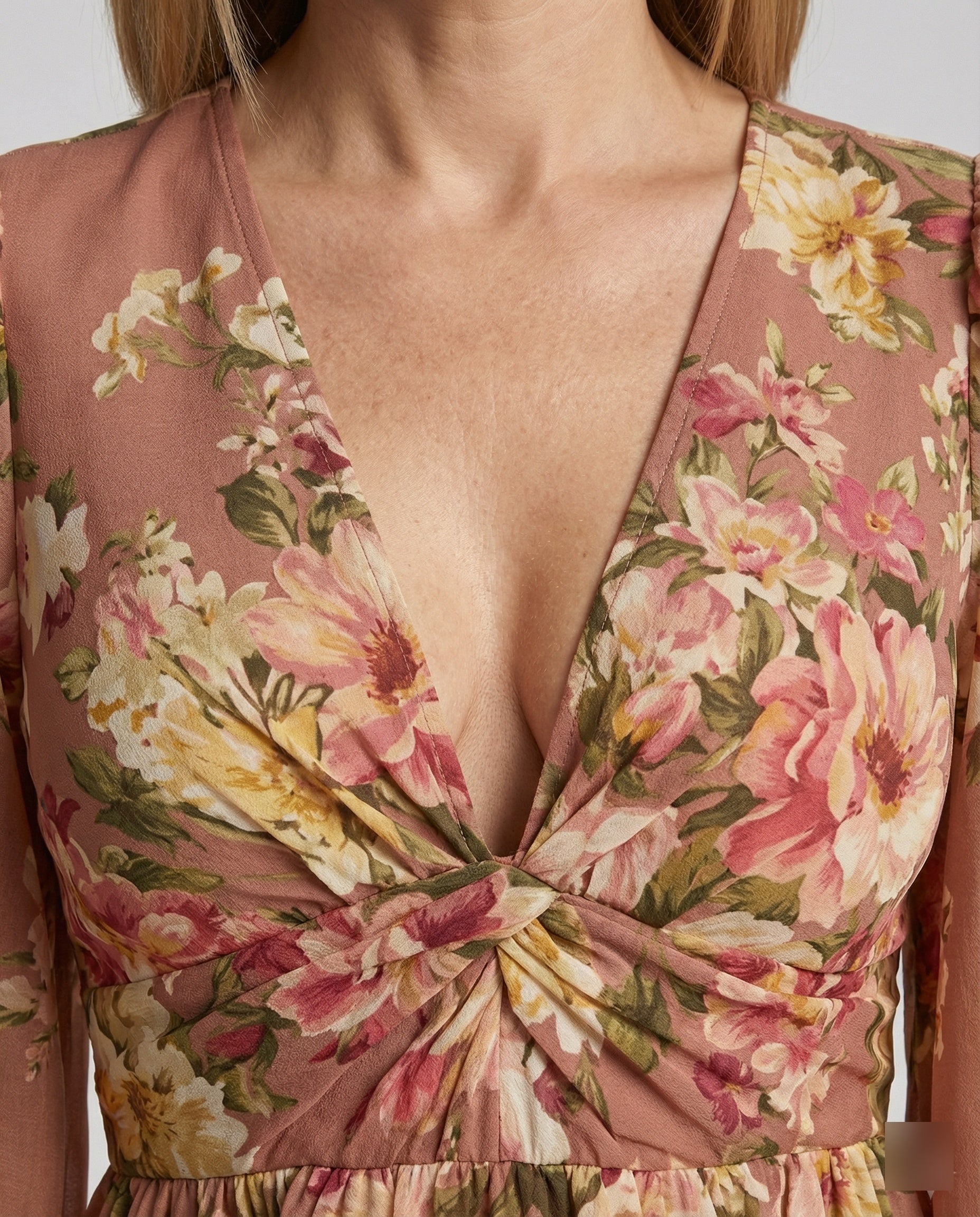 Women's mini dress with deep V-neck
