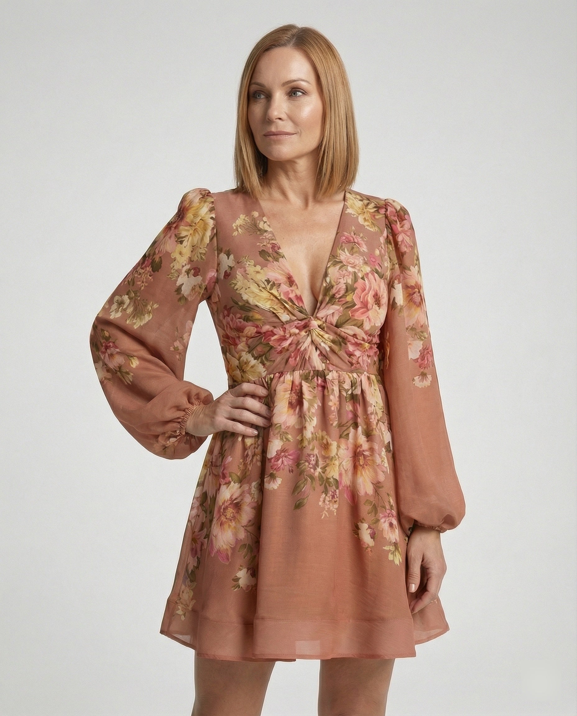 Women's mini dress with deep V-neck